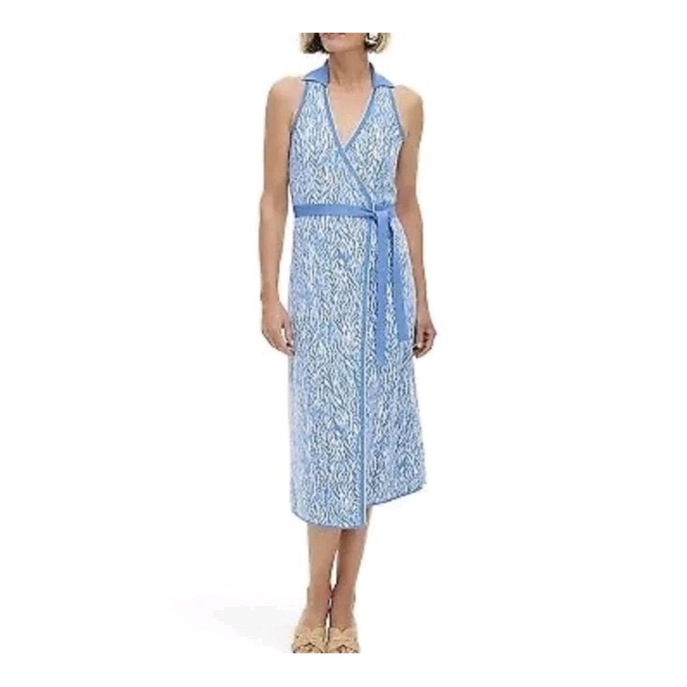 DVF Diane Von Furstenberg XSmall  Target Blue Sea Twig Knit Midi Wrap Dress NWT‎